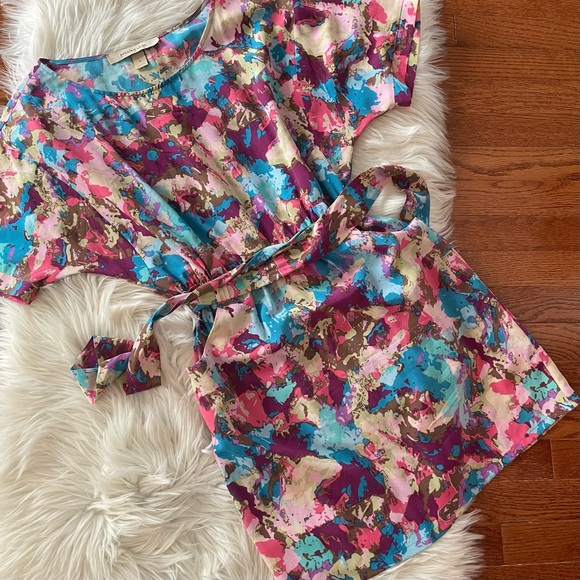 Presley Skye Dresses & Skirts - Presley Skye Silk Belted Dress Multicolor Short Sleeve Size Small With Pockets